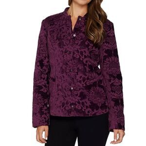 Isaac Mizrahi Live Velvet Scroll Jacquard Snap Front Jacket QVC